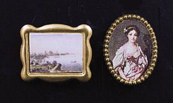 Dollhouse Miniature 1/2" Scale Framed Pictures 2Pcs Assorted